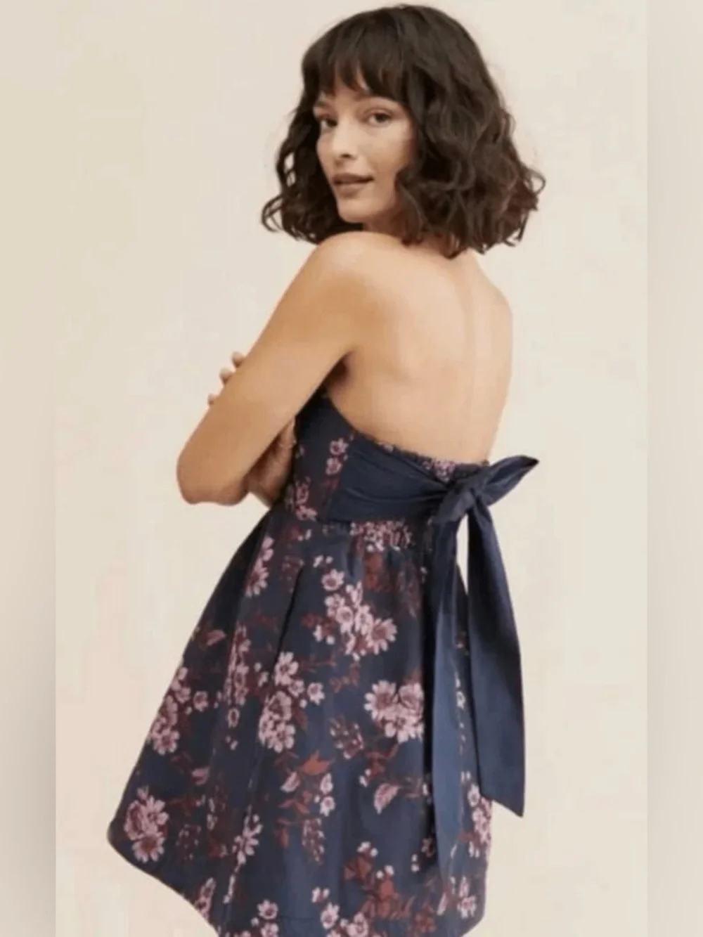New Free People Matilda Mini Dress Strapless Floral Jacquard – Size XL